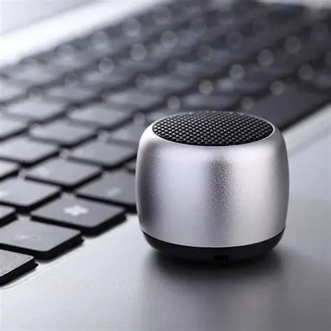 A compact black bluetooth speaker.
